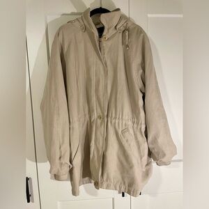 London Fog Lined Light Womens Beige Draw String Waist Jacket - Size Large